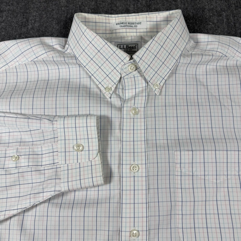 L.L.Bean Men's 16.5 35 Traditional Fit Wrinkle Resistant Plaid Dress Shirt